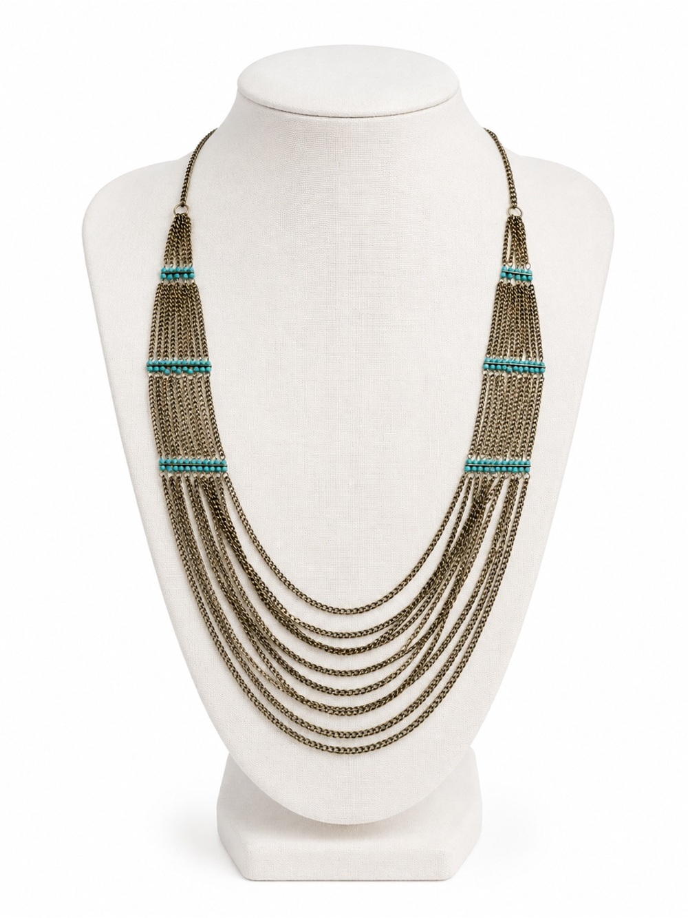 Boho Turquoise Beaded Multi Strand Chain Bib Statement
